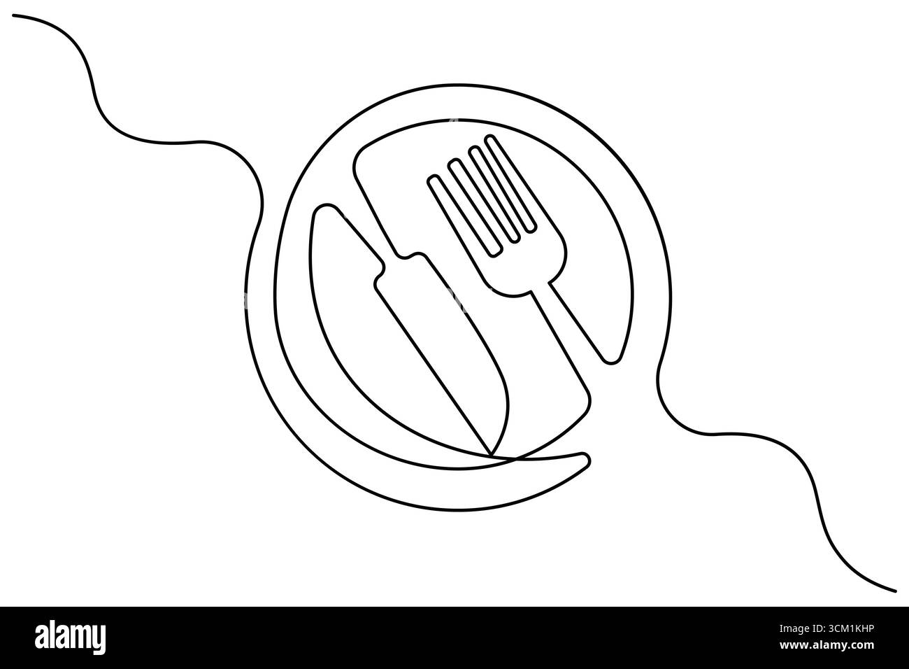 Messer und Gabel kontinuierliche eine Linie Kunst Zeichnung Besteck Utensilien Vektor Illustration Stock Vektor