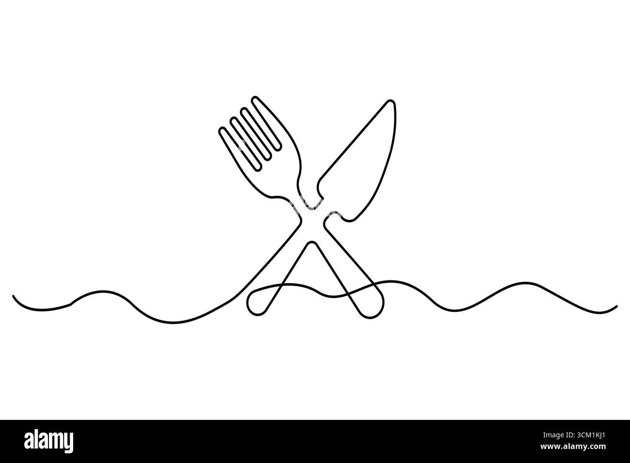 Messer und Gabel kontinuierliche eine Linie Kunst Zeichnung Besteck Utensilien Vektor Illustration Stock Vektor