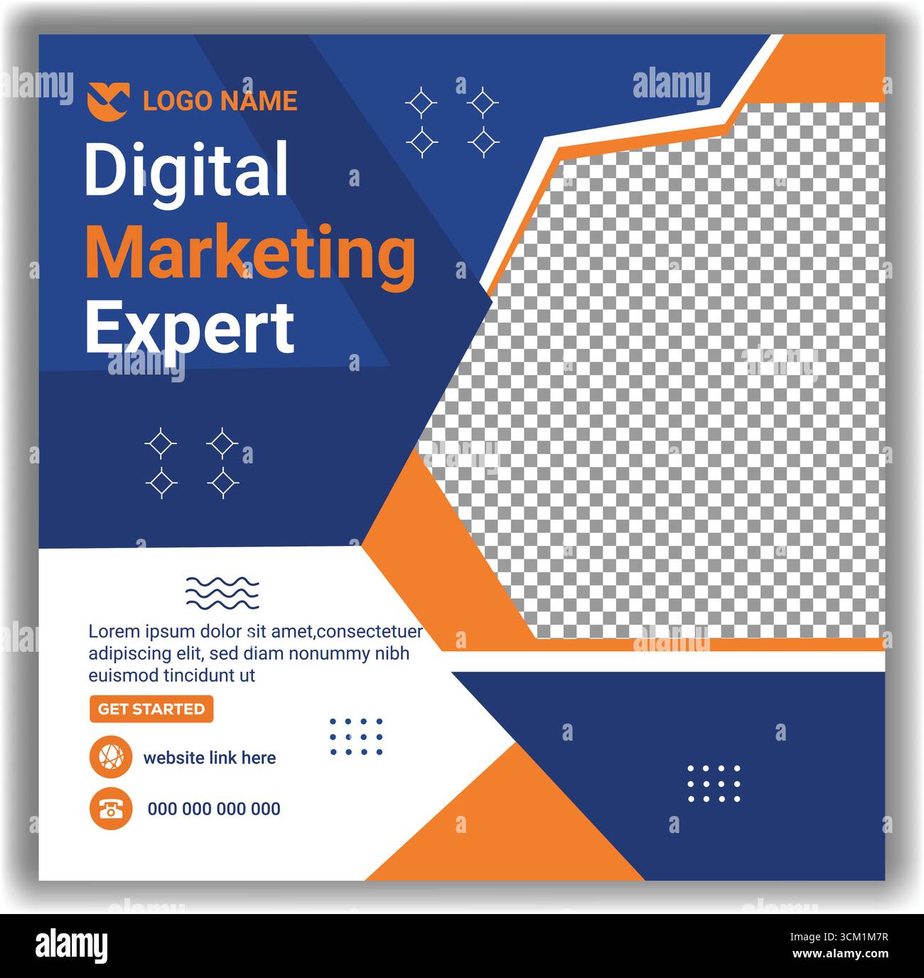 Editierbarer Marketing-Experte Social Media Post-Vorlage | Modern Corporate Business Promotion Banner in Blau und Orange Vektor Design Stock Vektor