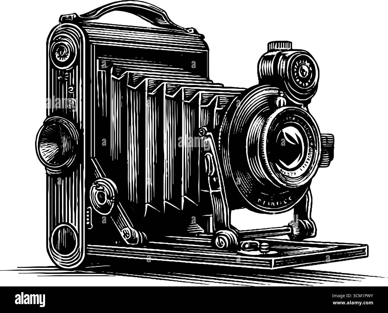 Vintage Faltbalg Kamera gravierte Illustration - Retro-Design für Druck und Karte. Stock Vektor