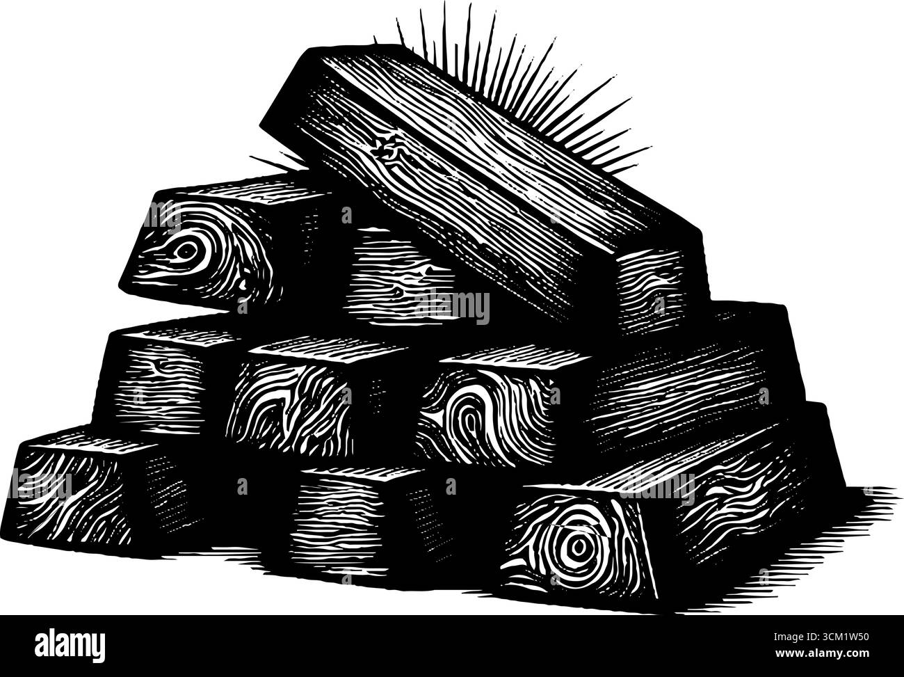 Vintage-gravierte Illustration von gestapelten Goldbarren für Retro-Design. Stock Vektor