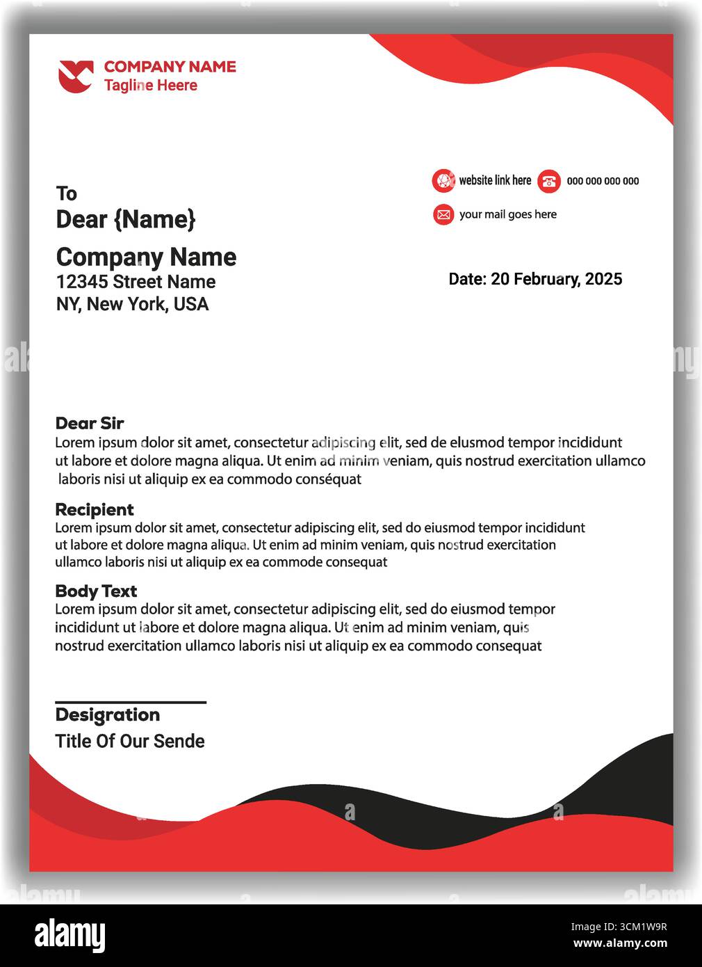 Elegantes Corporate Business Briefpapier | editierbares Design für Firmenbriefbögen im Vektorformat Rot und Schwarz Stock Vektor