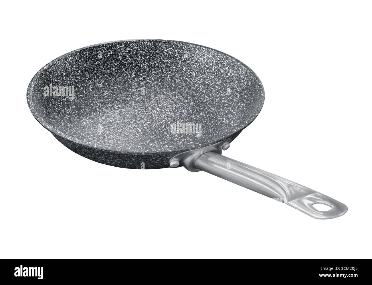 Runde antihaftbeschichtete Pfanne, isoliert auf weißem Hintergrund Stockfoto