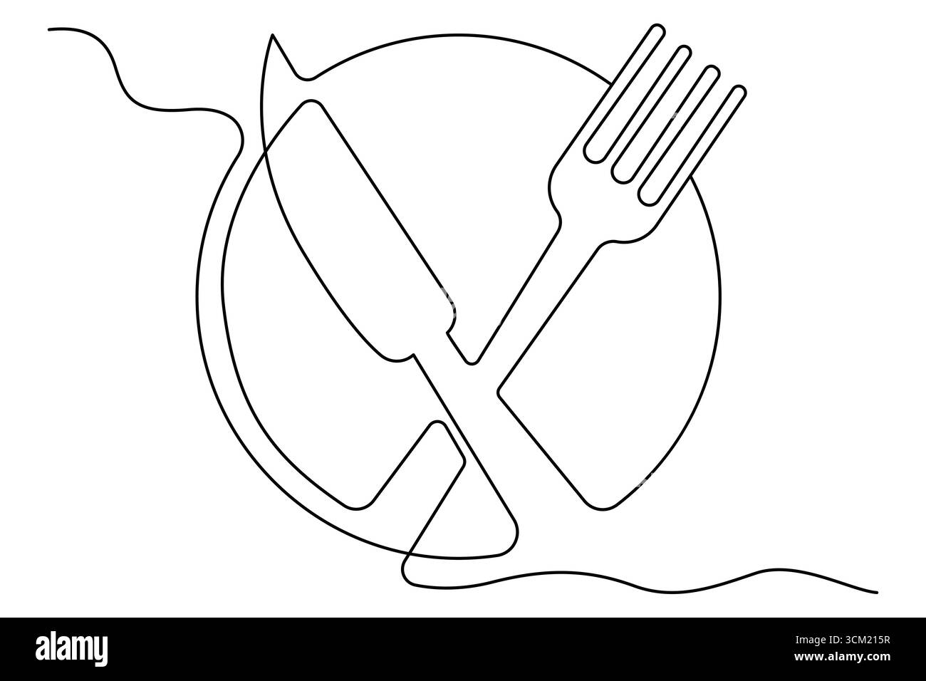 Messer und Gabel kontinuierliche eine Linie Kunst Zeichnung Besteck Utensilien Vektor Illustration Stock Vektor