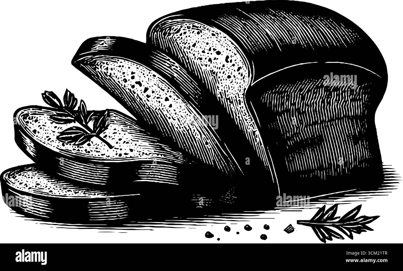 Handgefertigte Vintage-Gravur von Hackbraten mit Kräutern für kulinarisches Design. Stock Vektor