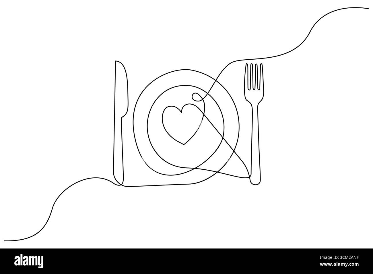 Messer und Gabel kontinuierliche eine Linie Kunst Zeichnung Besteck Utensilien Vektor Illustration Stock Vektor