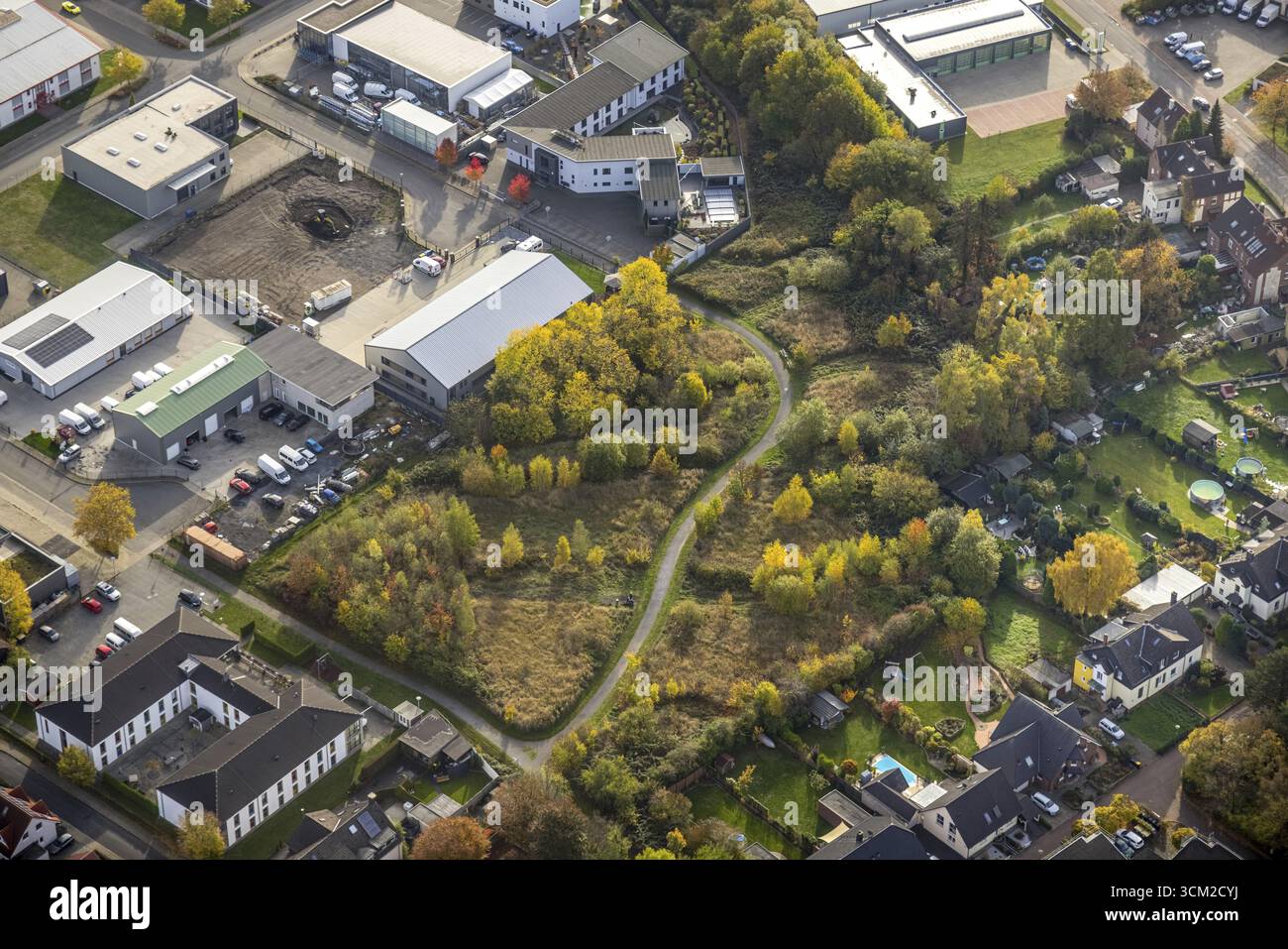 Luftaufnahme, Grünfläche zwischen Rosenstraße und Felix-Wankel-Straße, Heeren-Werve, Kamen, Ruhrgebiet, Nordrhein-Westfalen, Deutschland, Baugebiet Stockfoto