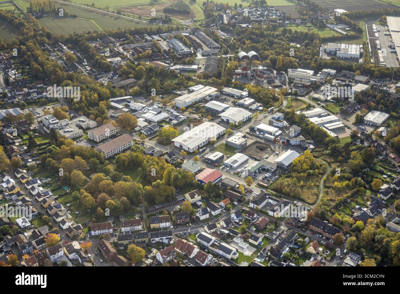 Luftaufnahme, Geschäftsviertel Felix-Wankel-Straße, Heeren-Werve, Kamen, Ruhrgebiet, Nordrhein-Westfalen, Deutschland, DE, Europa, Handelsunternehmen Stockfoto