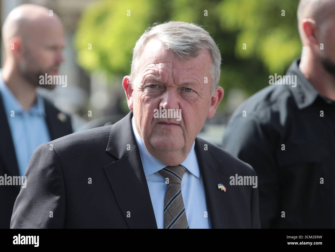 Nicht exklusiv: Der dänische Außenminister Lars Lokke Rasmussen, der anlässlich eines offiziellen Besuchs in der Hauptstadt ankam, nimmt an einem Treffen mit der ukrainischen F Teil Stockfoto
