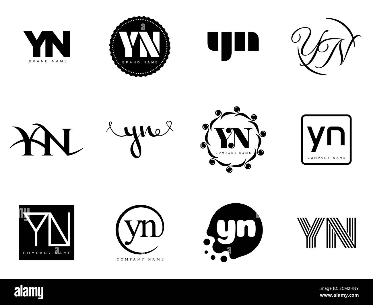 Firmenvorlage mit dem YN-Logo. Buchstaben y und n. Setzen Sie mit Designelementen verschiedene klassische Serifenschriftarten und modernen, auffälligen Text. Anfängliche Schriftart Stock Vektor
