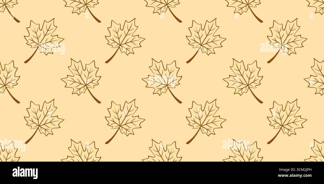 Nahtloses Linienmuster mit Ahornblättern im Herbst. Konturierter Herbstdruck. Hintergrund des Vektors für dünne Linien. Stock Vektor