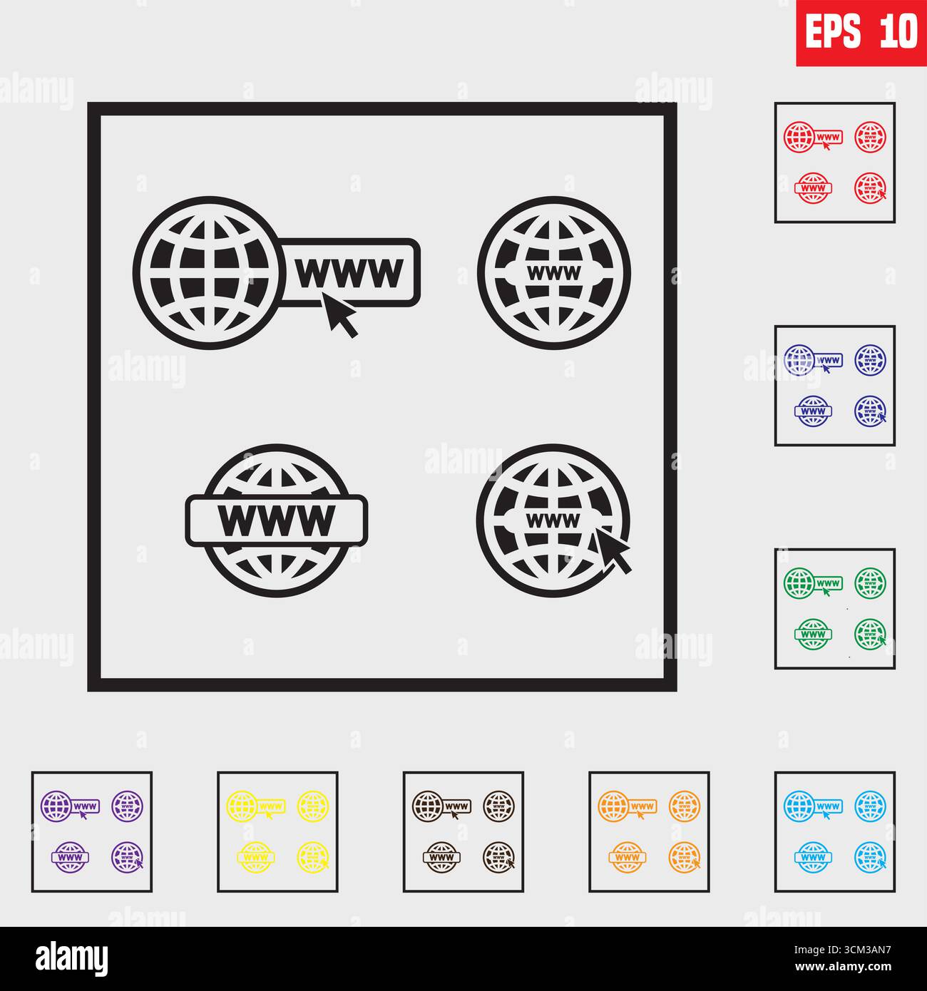 Symbol „Website Besuchen“. Vektor-www-Symbolgruppe. Rufen Sie unser Website-Schild auf. Symbol für den Webzugriff. Online-Website-Symbolblatt. Stock Vektor