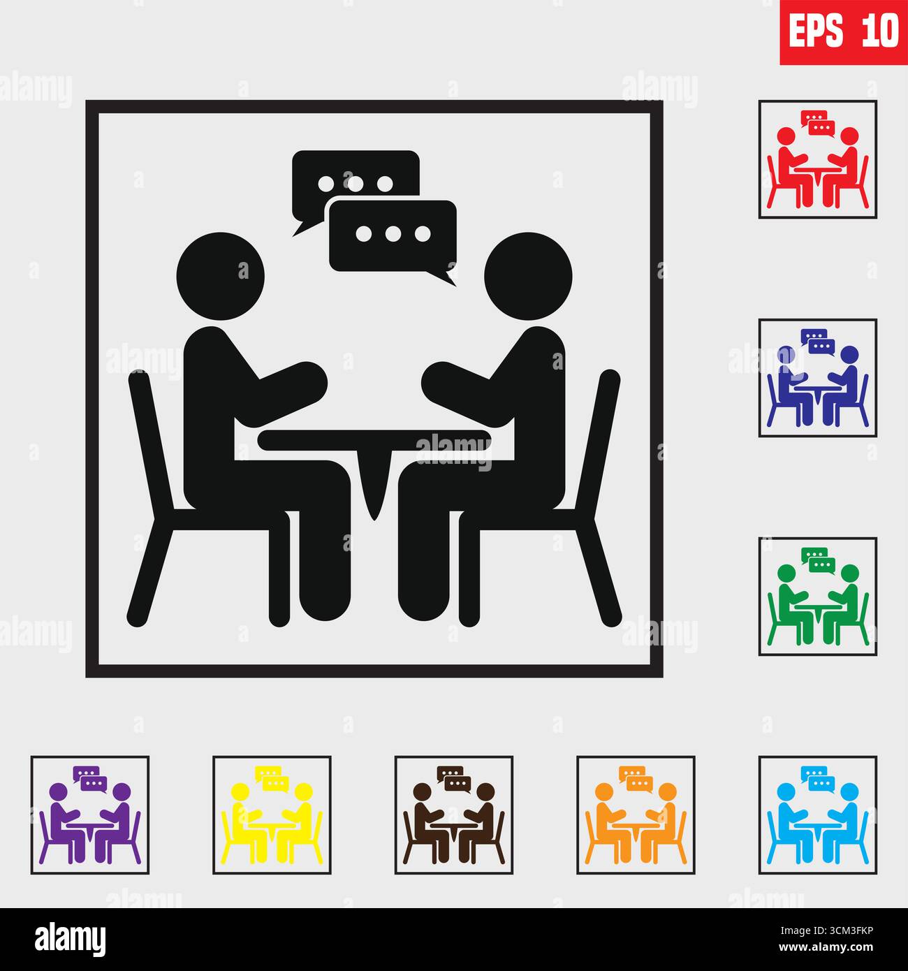 Symbolgruppe „Personen sprechen“. Symbol für flaches Design. Chat, Dialogblase. Kommunikation Symbol Vektor Illustration Menschen an einem Tisch sprechen, Symbol Stock Vektor