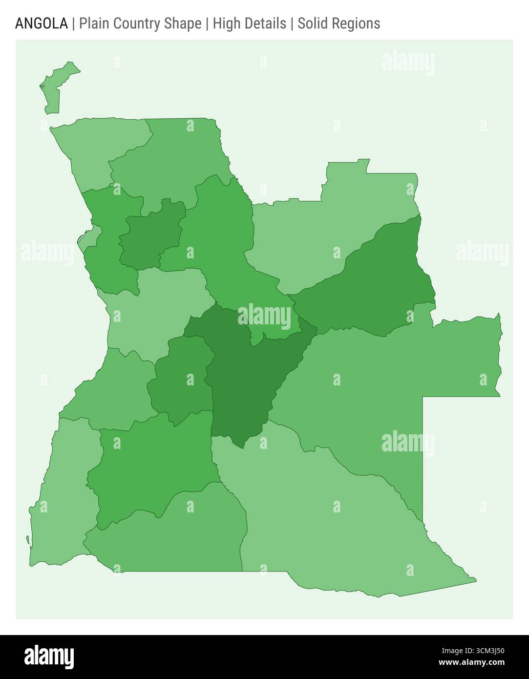Angola einfache Landkarte. Hohe Details. Stil für Volumenkörperbereiche. Gestalt Angolas. Vektorabbildung. Stock Vektor