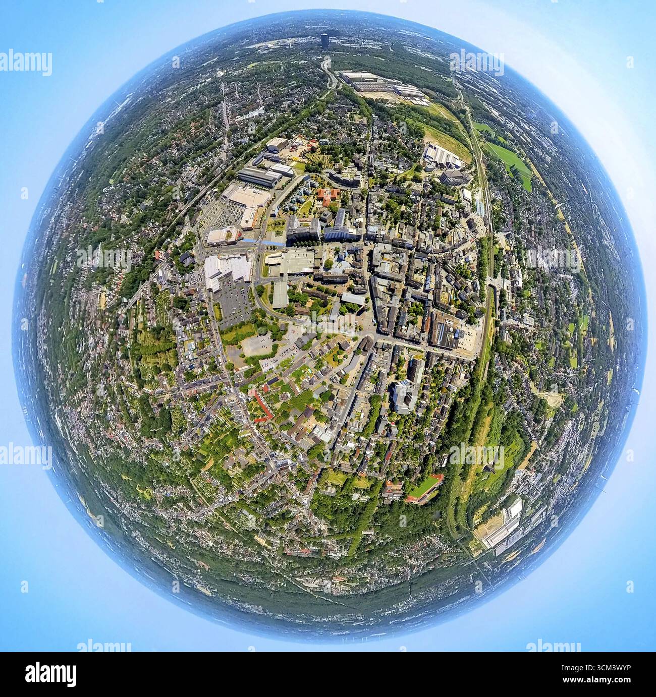 Sterkrade, Erdkugel, Fischaugenschuss, Fischaugenschuss, Fischaugenschuss, 360 Grad Schuss, winzige Welt, Sterkrade Mitte, Oberhausen, Ruhrgebiet, Nort Stockfoto