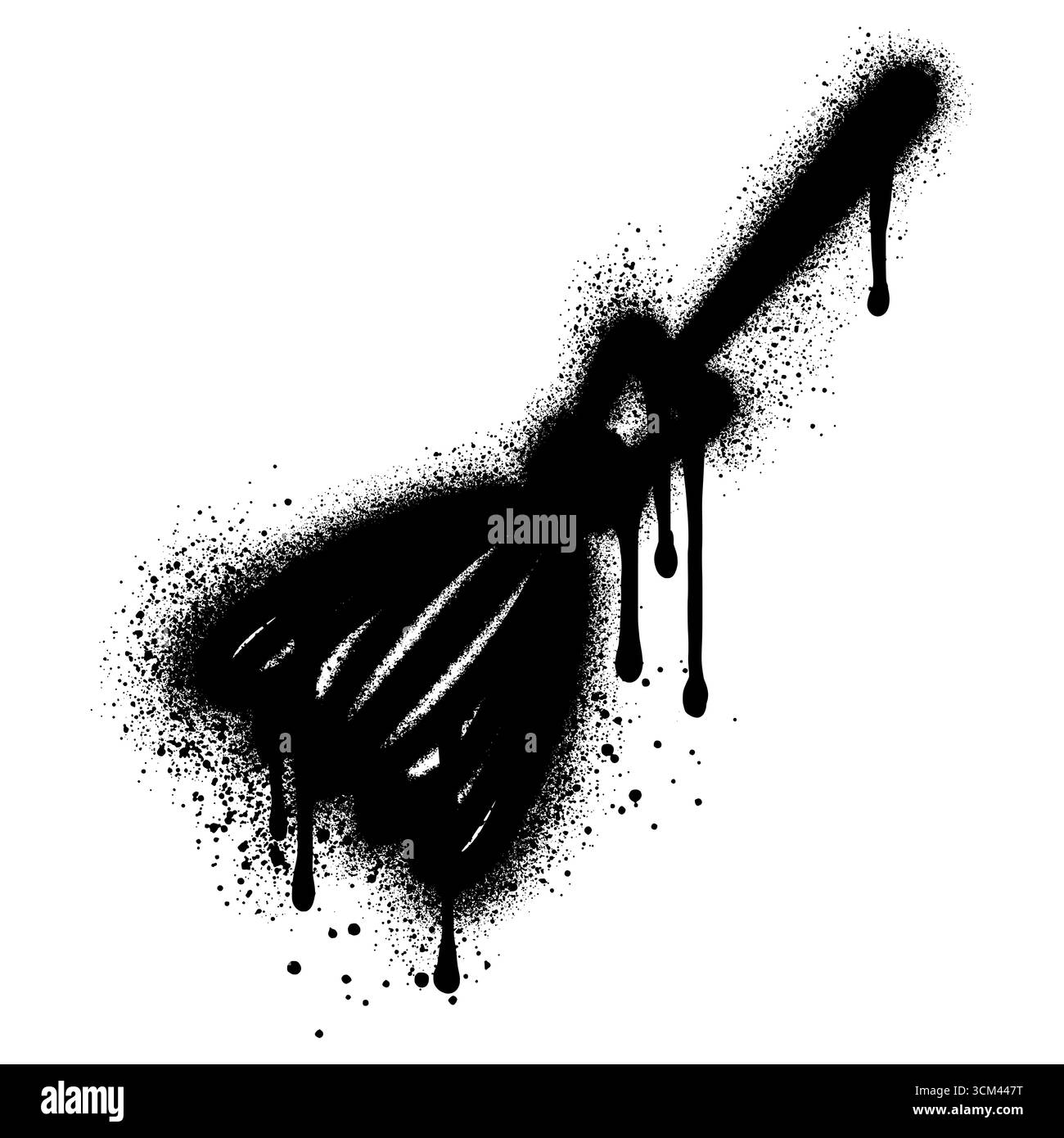 Spray lackierter Graffiti Magic fliegende Besen isoliert mit weißem Hintergrund. Stock Vektor