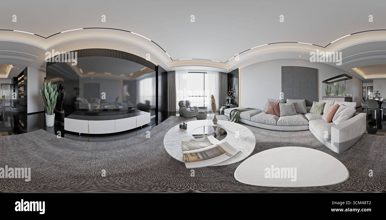 Moderne Einrichtung des 3D-Rendering-Apartments Stockfoto