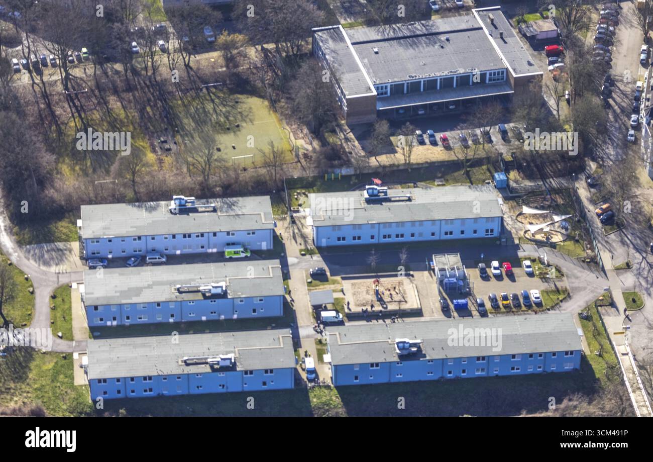 Luftaufnahme, ehemaliges Flüchtlingsdorf Papestraße im Landkreis Holsterhausen in Essen, Ruhrgebiet, Nordrhein-Westfalen, Deutschland, DE, Essen, Europa Stockfoto