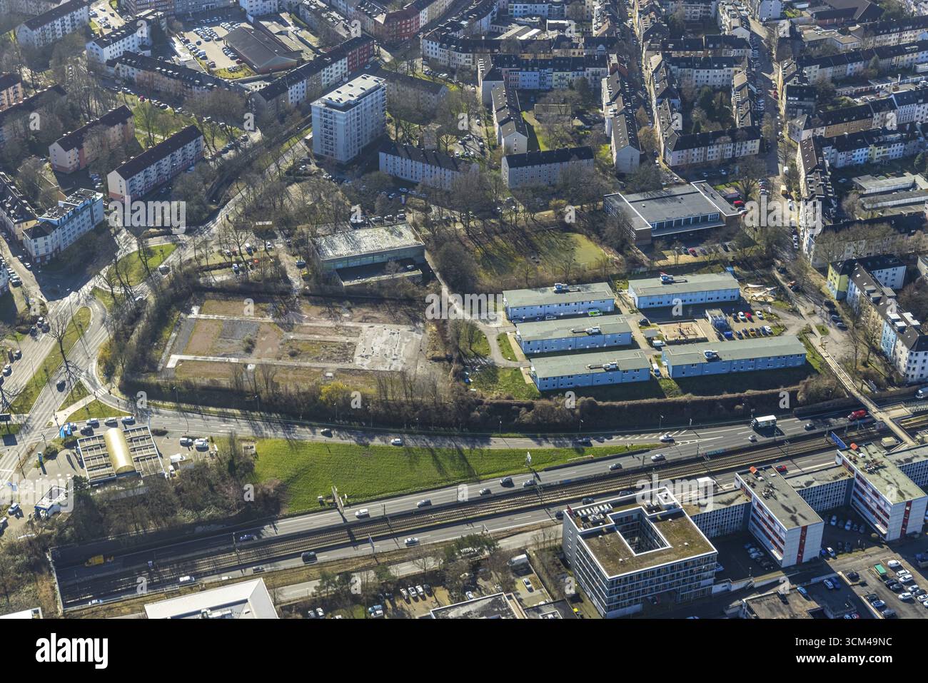 Luftaufnahme, ehemaliges Flüchtlingsdorf Papestraße im Landkreis Holsterhausen in Essen, Ruhrgebiet, Nordrhein-Westfalen, Deutschland, DE, Essen, Europa Stockfoto