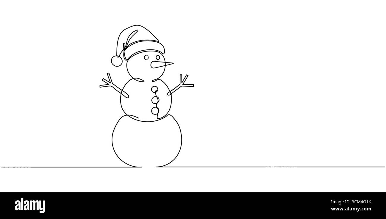 Durchgehende Linie Vektor-Illustration Zeichnung von Schneemann, Konzept von Weihnachten. Feiertag, Neujahr bearbeitbarer Schlaganfall. Stock Vektor