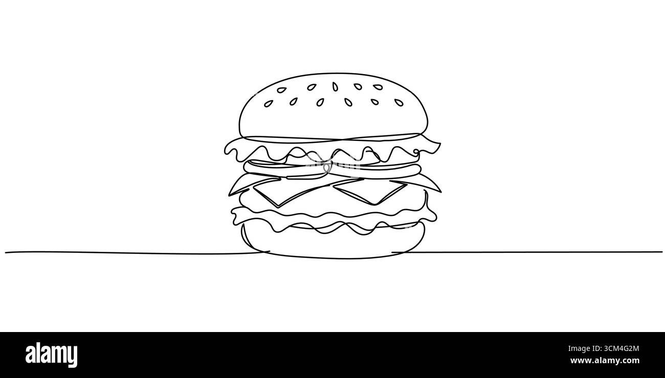 Eine durchgehende Darstellung eines Hamburger, isoliert auf weißem Hintergrund. Linienart des Hamburger-Editable-Strokes. Stock Vektor