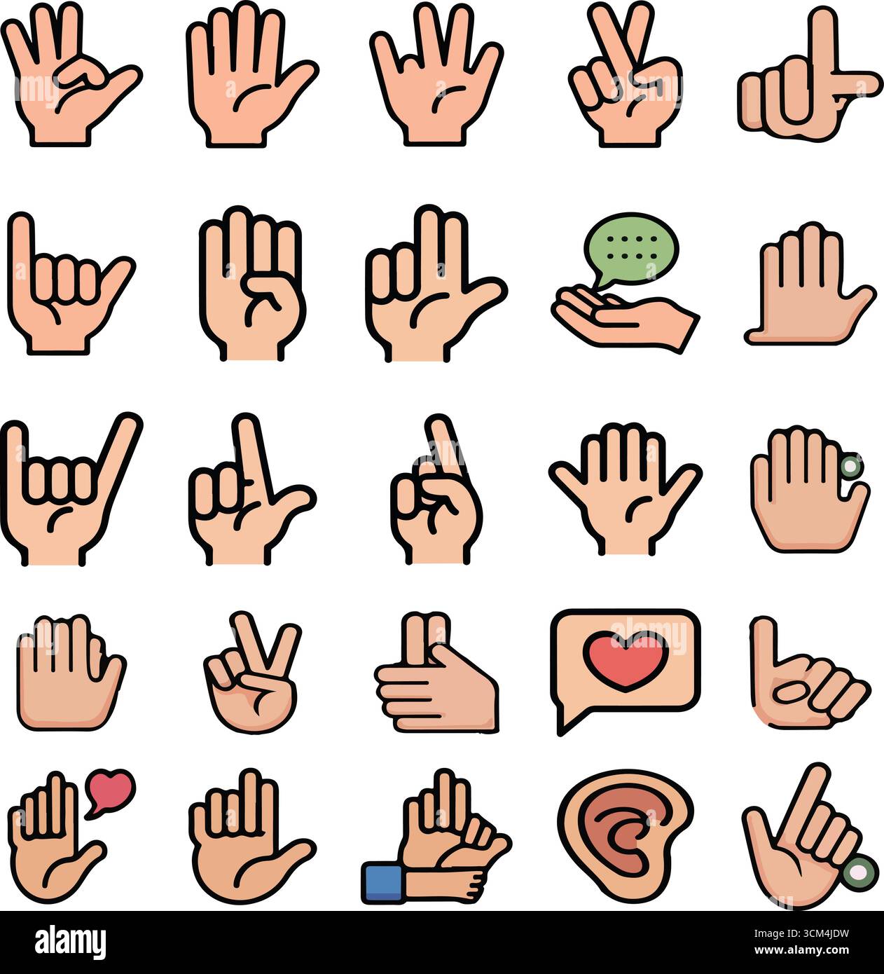 Internationaler Tag der Gebärdensprache: Handsymbole in flachen Illustrationen Stock Vektor