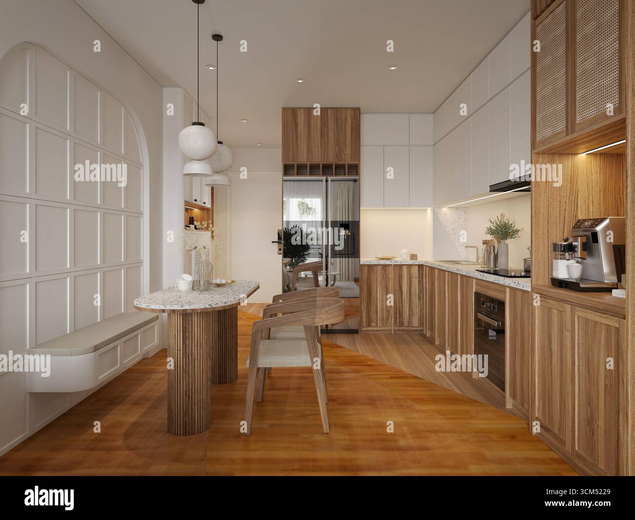 Moderne Einrichtung des 3D-Rendering-Apartments Stockfoto