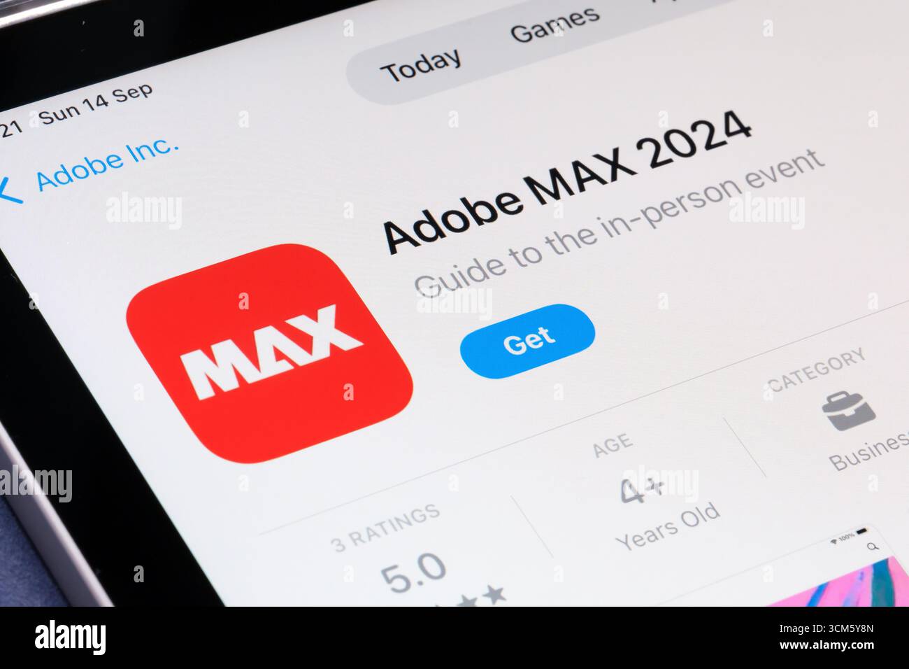 Adobe MAX 2024 Logo, Adobe MAX 2024 App Stockfoto