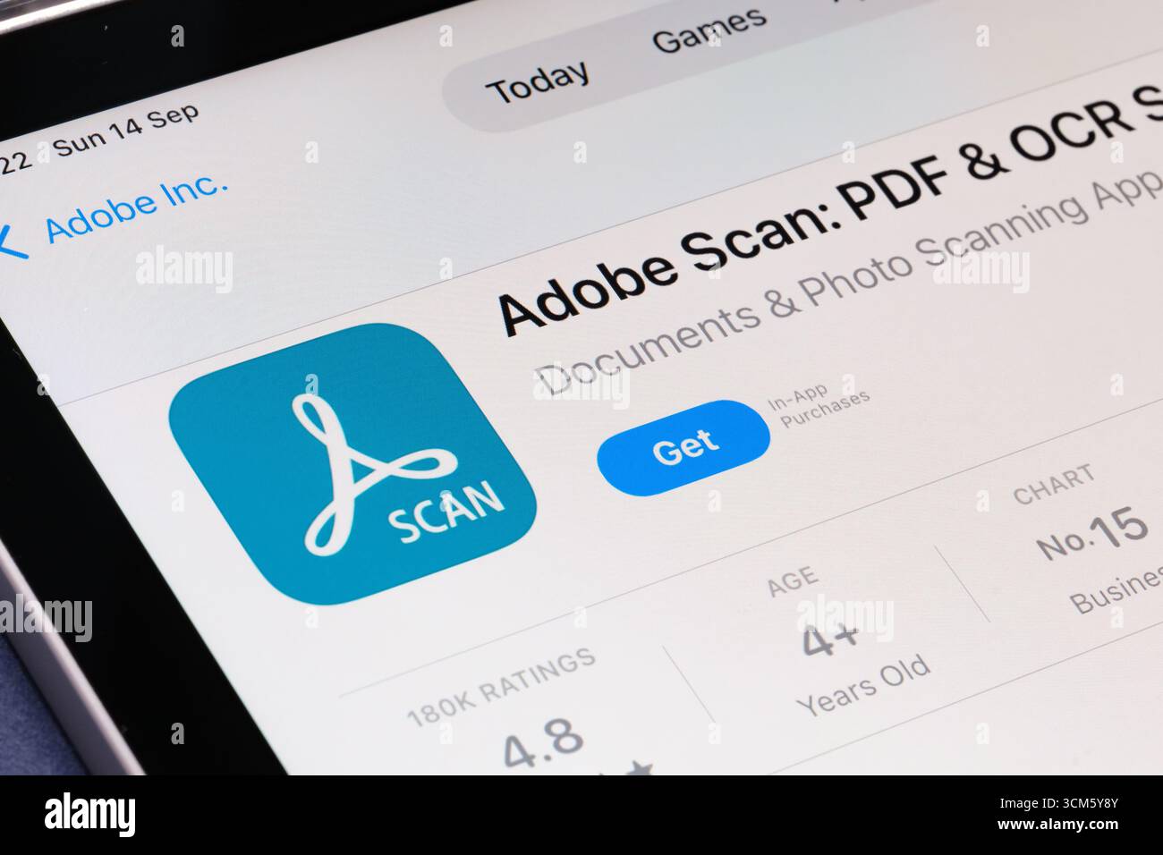 Adobe Scan PDF- und OCR-App Stockfoto