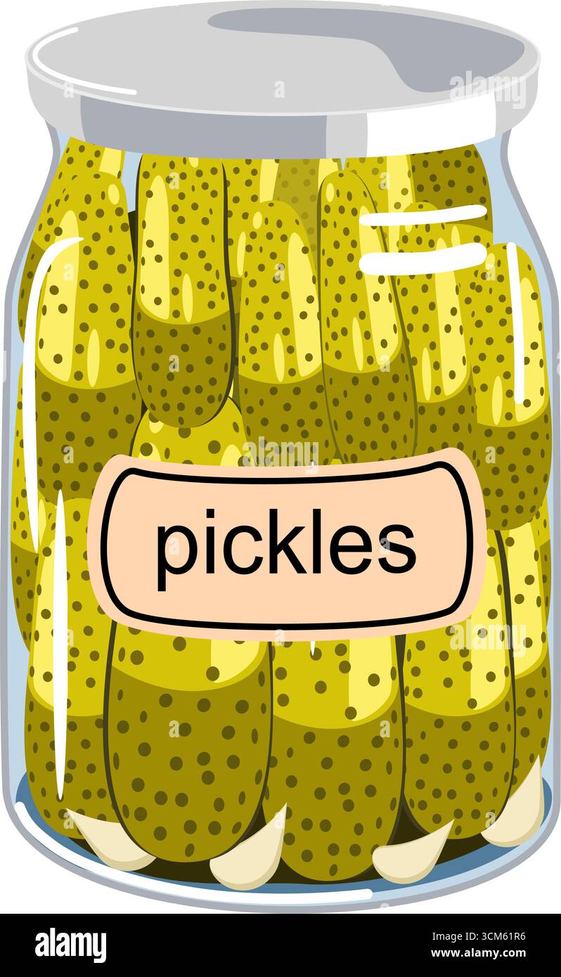 Hausgemachte Gurken mit Knoblauch in einem Glas, Vektor-Illustration Stock Vektor