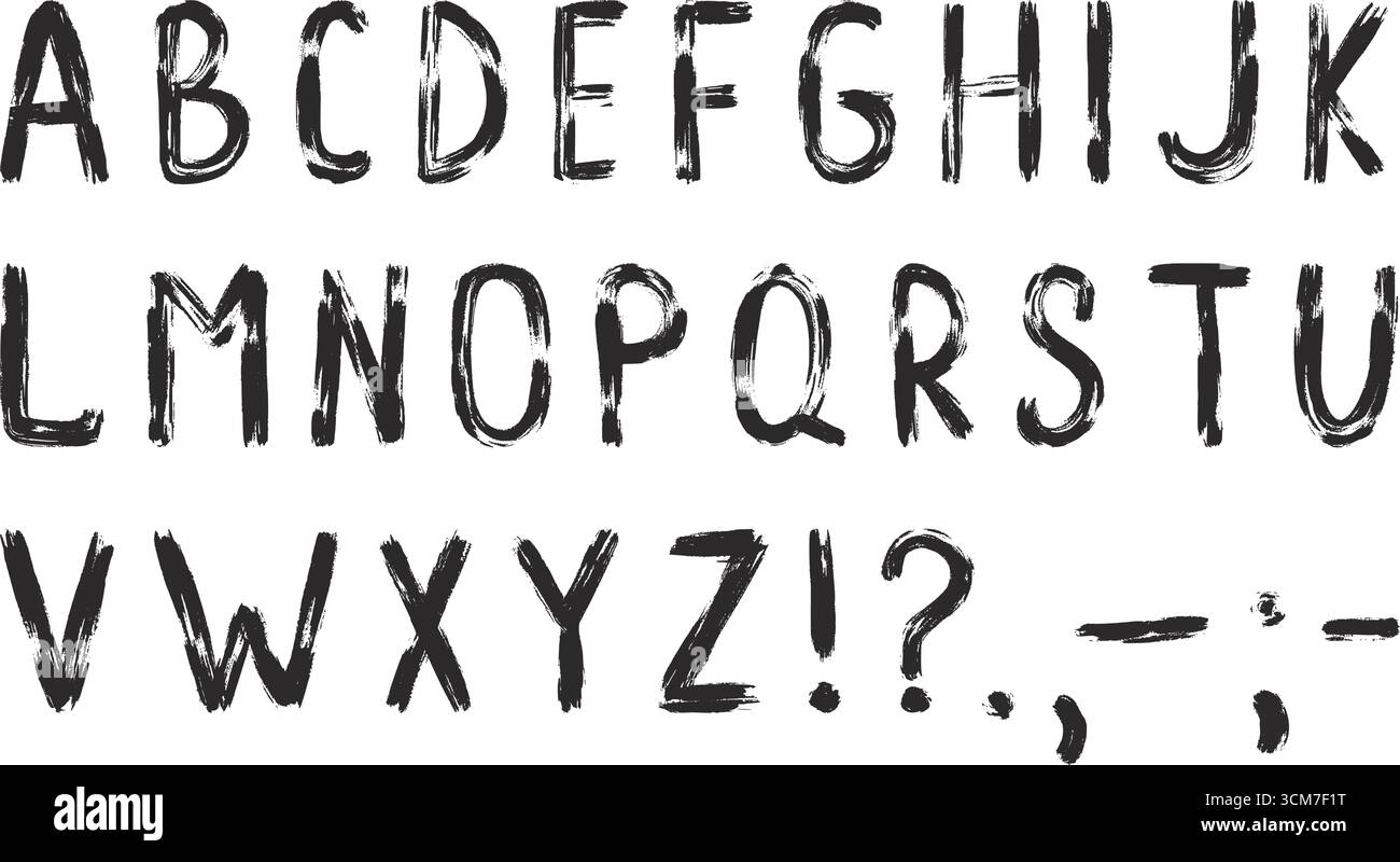 Grunge handgeschriebene Großbuchstaben des englischen Alphabets. Graffiti-Schriftzug im Street-Stil. Verschmutzte, abgenutzte, strukturierte Tinte, Vektorgrafiken Stock Vektor