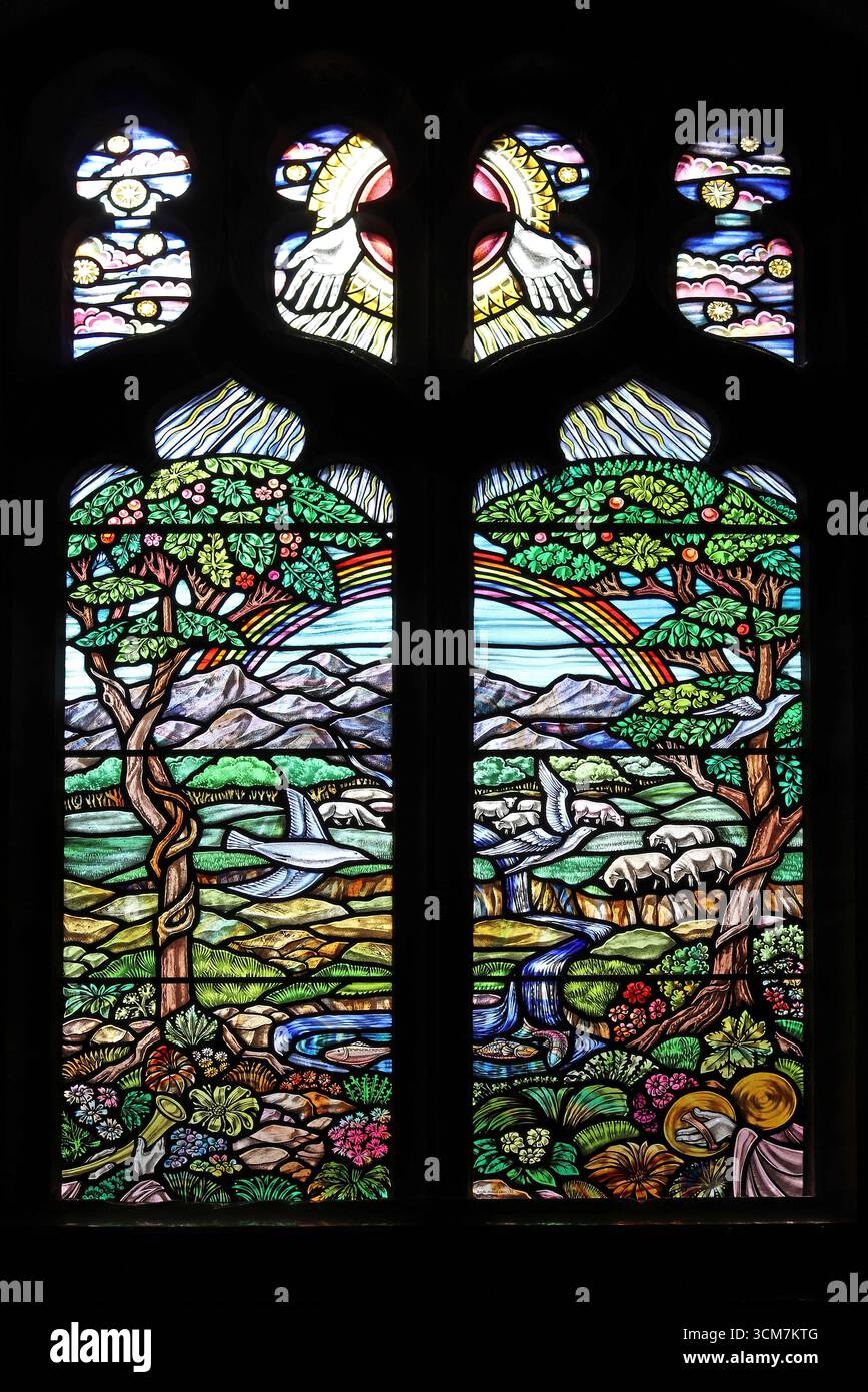 Buch Genesis Buntglas Stockfoto