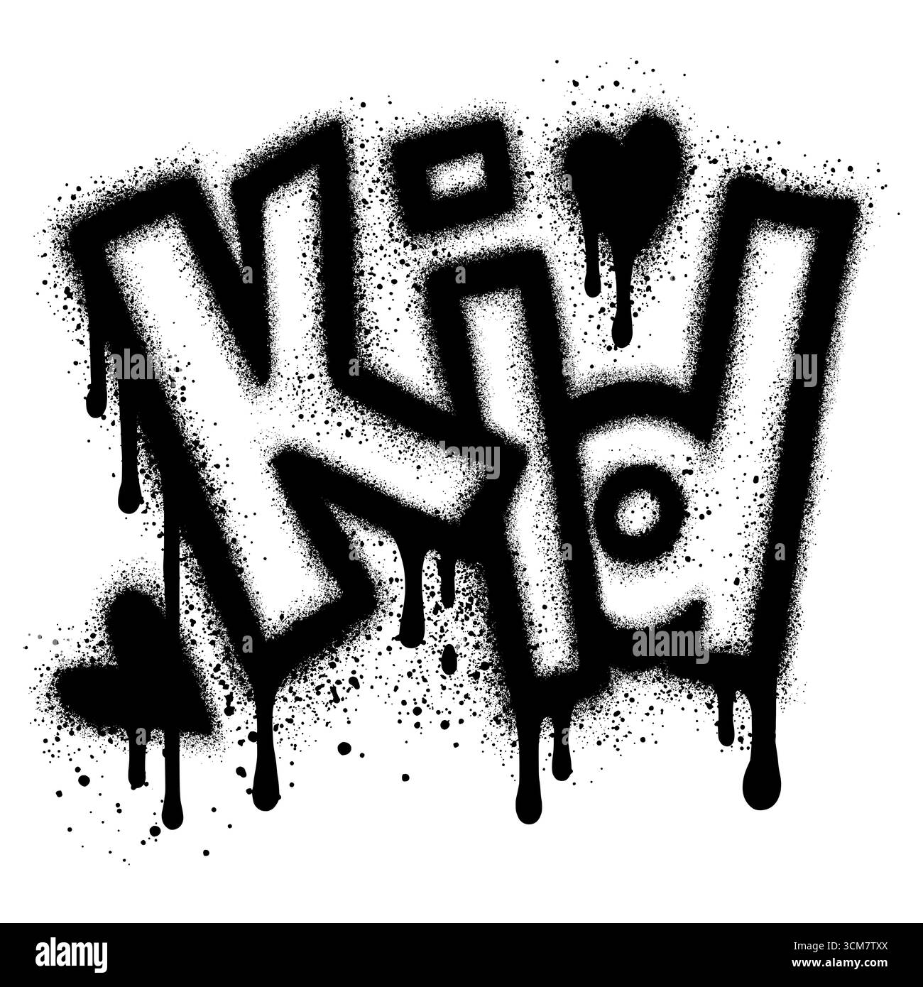 Gesprühte Kid-Schriftart Graffiti mit Überspray in schwarz über weiß.Vektor-Illustration für Drucken, Hintergründe, Poster, Aufkleber. Stock Vektor