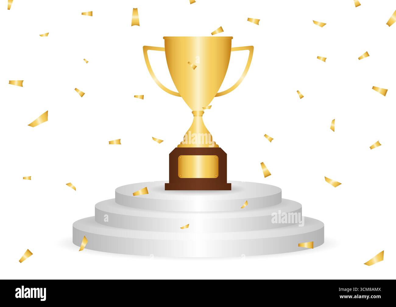 Golden Trophy Cup oder Winner Cup Award auf dem Podium. Siegerpodest. Champion und Sieger oder Celebration-Konzept. Vektorabbildung. Stock Vektor