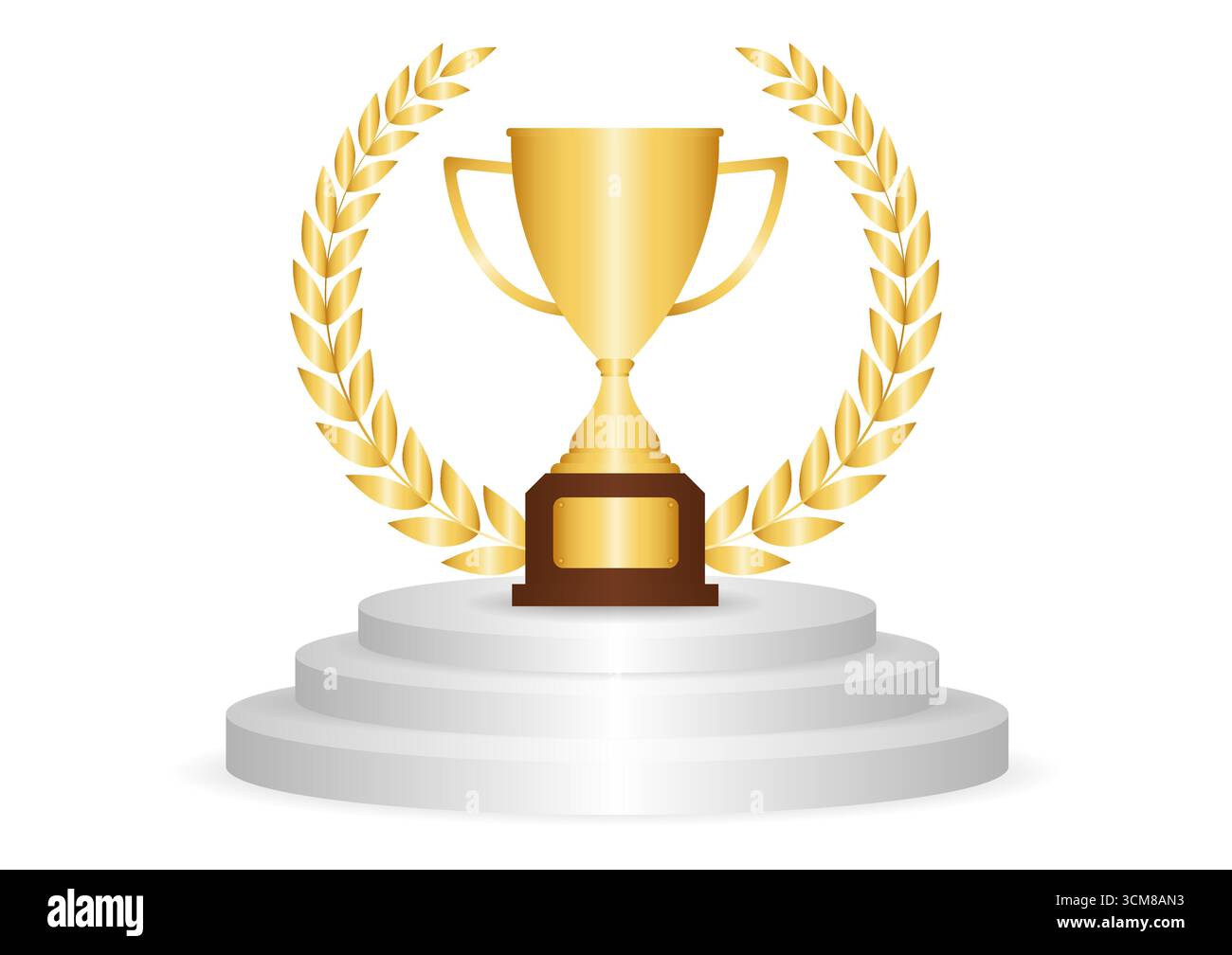 Golden Trophy Cup oder Winner Cup Award auf dem Podium. Siegerpodest. Champion und Sieger oder Celebration-Konzept. Vektorabbildung. Stock Vektor