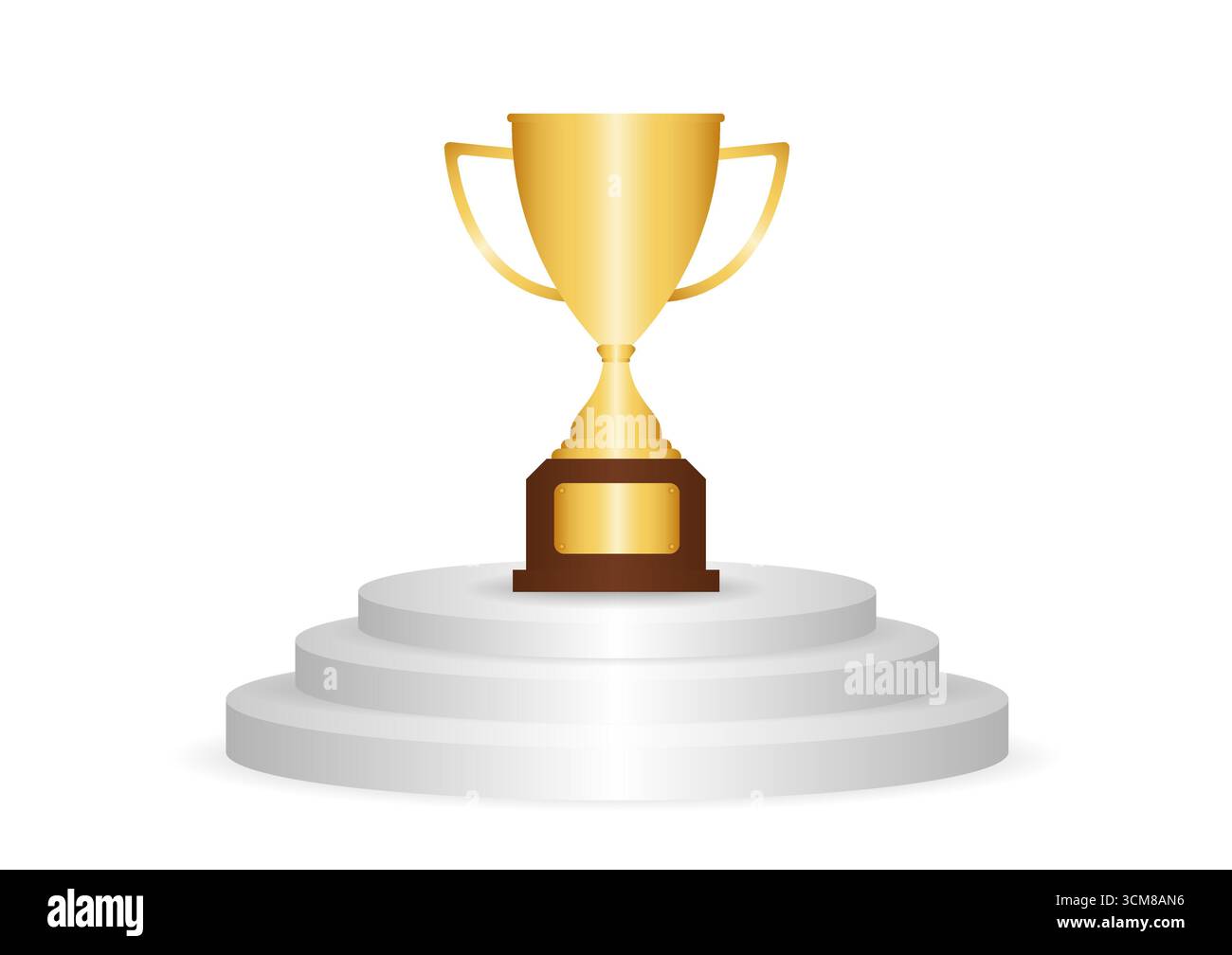 Golden Trophy Cup oder Winner Cup Award auf dem Podium. Siegerpodest. Champion und Sieger oder Celebration-Konzept. Vektorabbildung. Stock Vektor