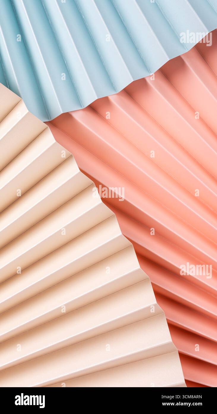Pastellfarbenes, strukturiertes Papier zeigt komplizierte Falten und Schichten, ideal für kreative Designprojekte und künstlerische Anwendungen, Stories Vorlagen mit Stockfoto