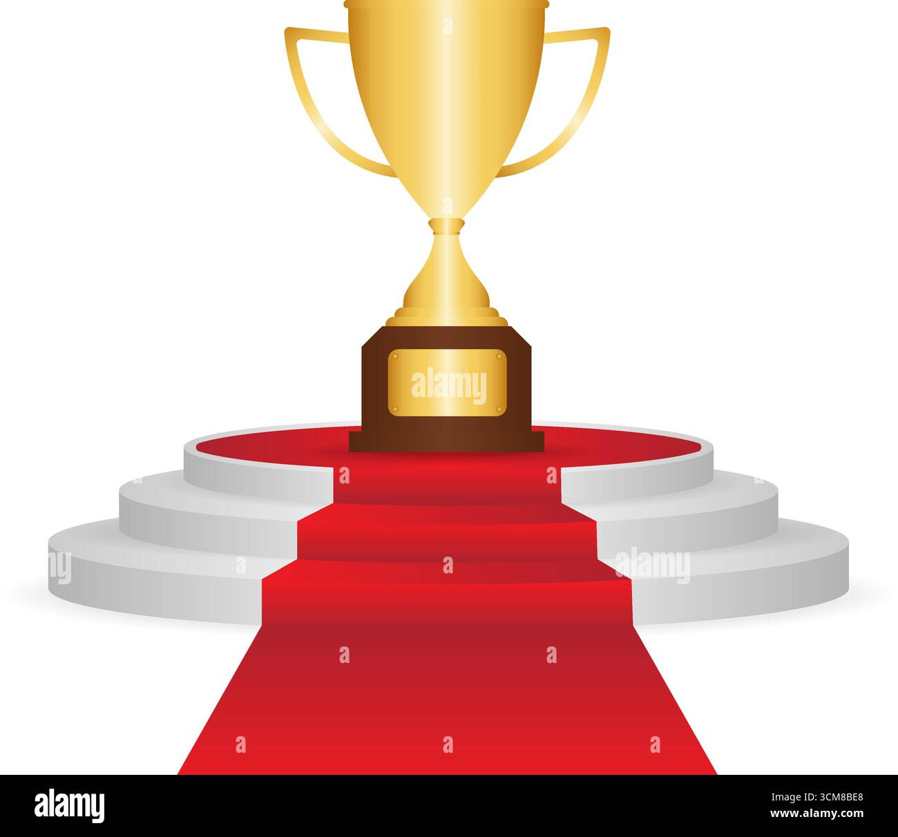 Golden Trophy Cup oder Winner Cup Award auf dem Podium. Siegerpodest. Champion und Sieger oder Celebration-Konzept. Vektorabbildung. Stock Vektor