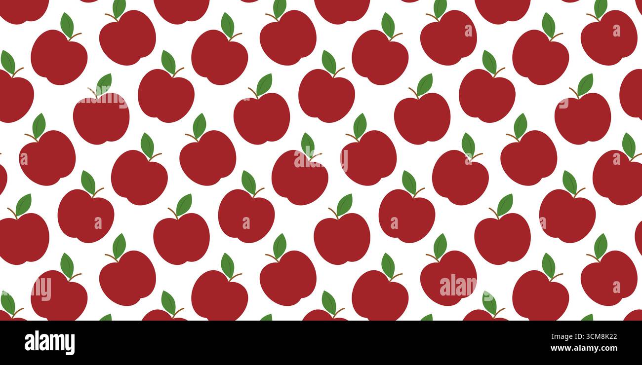 Roter Apfel mit nahtlosem Muster Bannerformat Herbst Saison oder Ernte Thematische Hintergrund. Isolierte Vektor-Illustration Herbst Ernte oder gesunde Nahrung Thematische Fond Party Einladung Banner Tag Stock Vektor