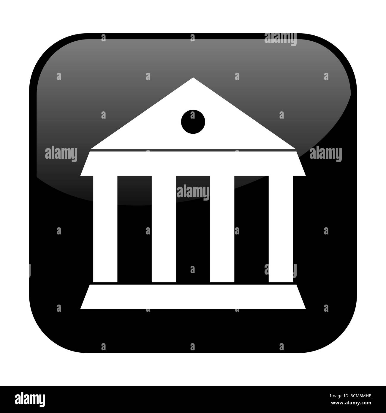 Der schwarze Knopf mit Symbol zeigt: Museum, Hof, Schule, Bibliothek oder Universität Stockfoto