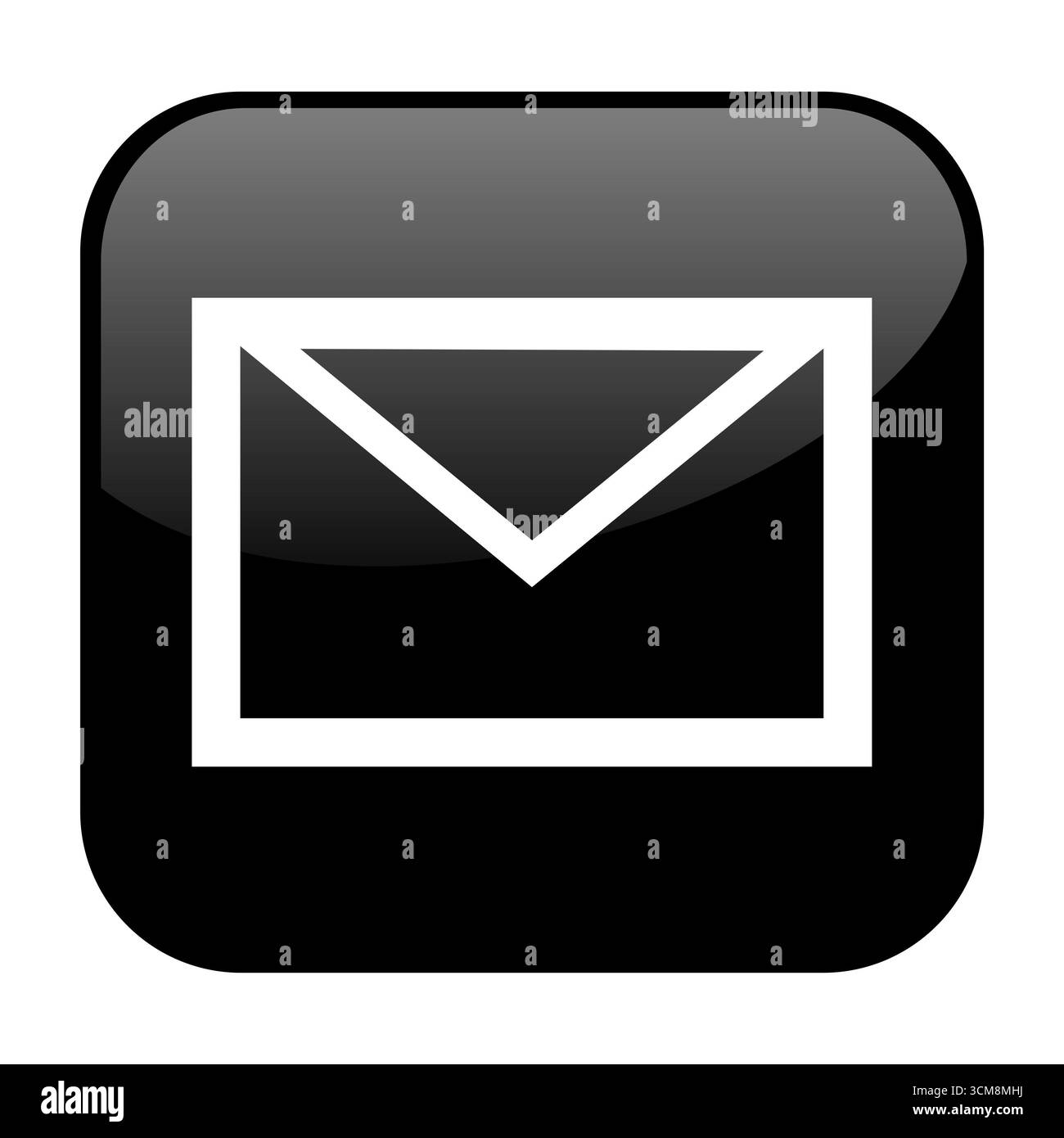 Die schwarze Schaltfläche mit Symbol zeigt an: Brief, Umschlag oder Newsletter Stockfoto