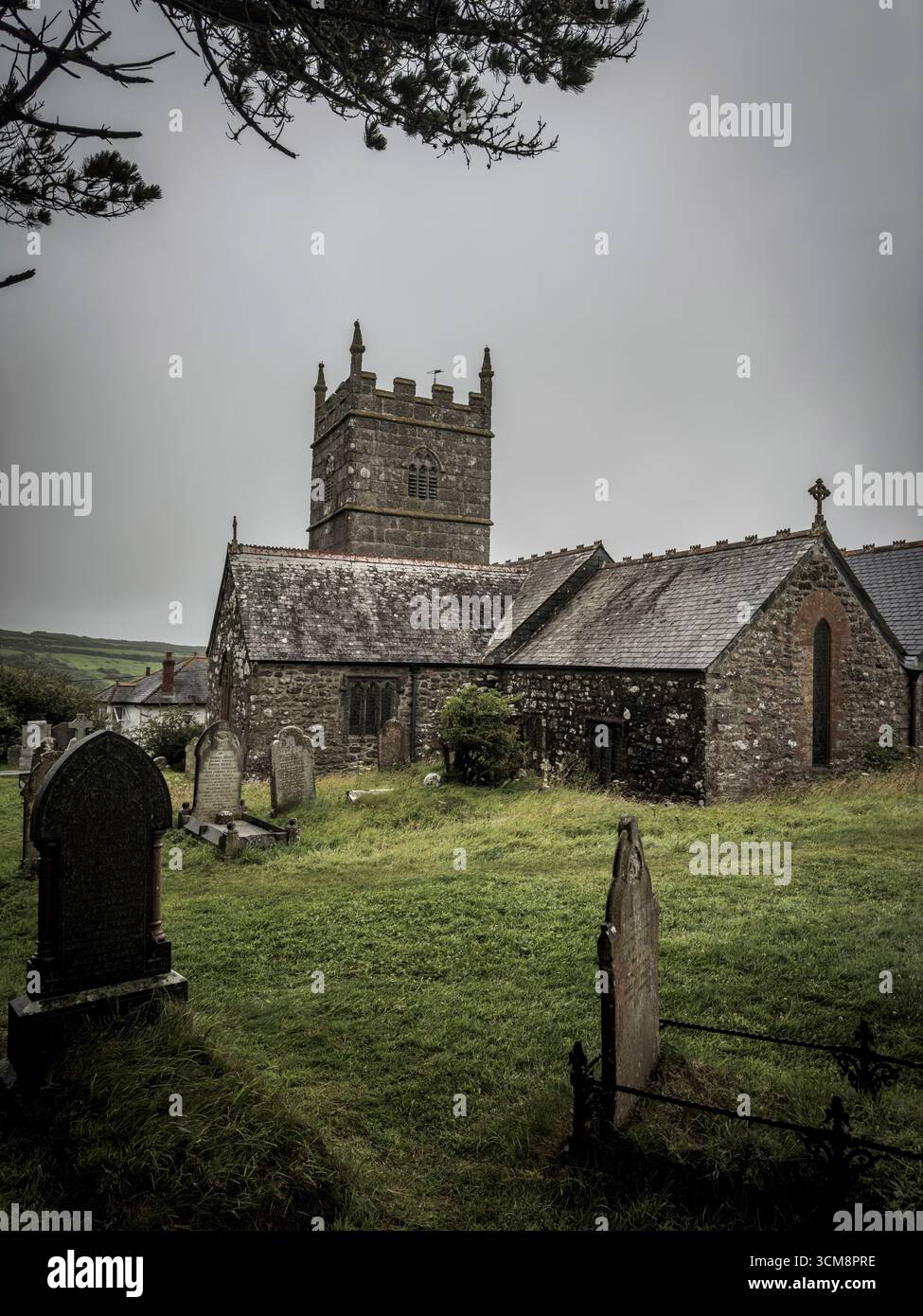 St. Senaras Kirche, Kirche und Friedhof in Zennor, Cornwall, England. Stockfoto