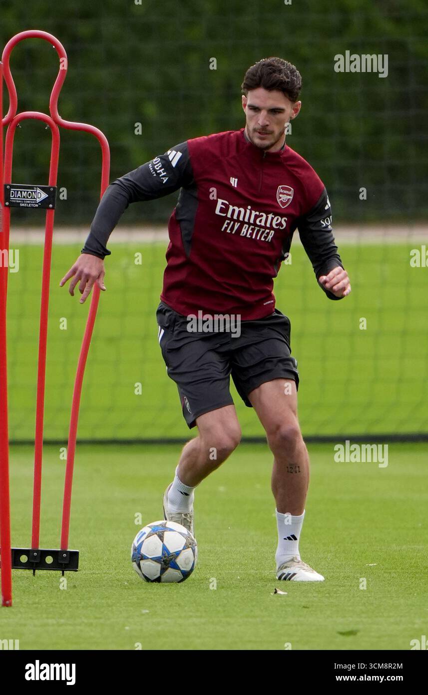 Arsenals Declan Rice während eines Trainings im Sobha Realty Training Centre, London. Bilddatum: Montag, 15. September 2025. Stockfoto