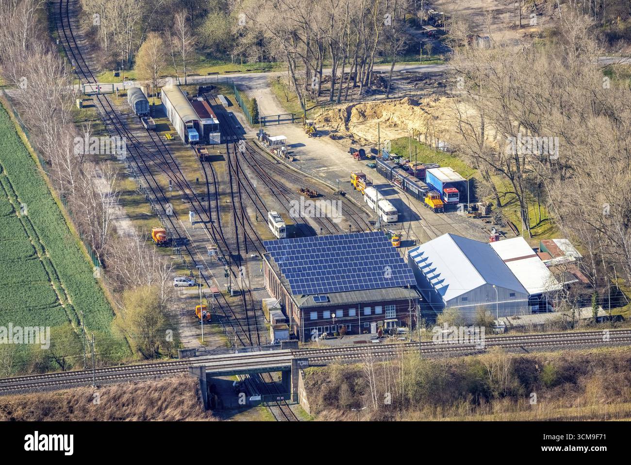 Luftaufnahme, Nahverkehrsmuseum Dortmund, Straßenbahnmuseum, Deusen, Dortmund, Ruhrgebiet, Nordrhein-Westfalen, Deutschland, DE, Europa, Luftaufnahme, aeri Stockfoto