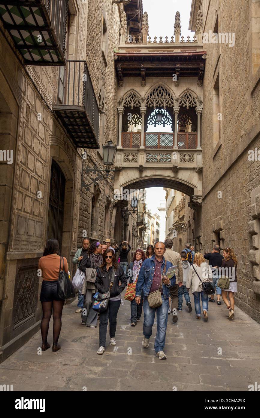 Seufzerbrücke, Altstadt, Barcelona, Katalonien, Spanien, Europa, Stadtrundfahrt, Tourismus, Europa Stadtrundfahrt, Katalonien, Stadttourismus, Tourismus Stadtbesichtigung Stockfoto