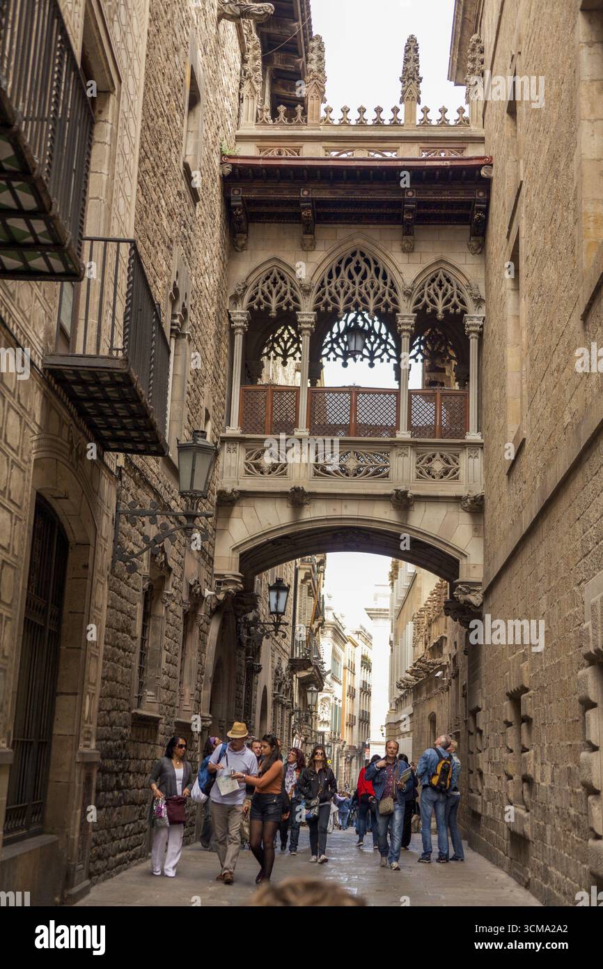 Seufzerbrücke, Altstadt, Barcelona, Katalonien, Spanien, Europa, Stadtrundfahrt, Tourismus, Europa Stadtrundfahrt, Katalonien, Stadttourismus, Tourismus Stadtbesichtigung Stockfoto