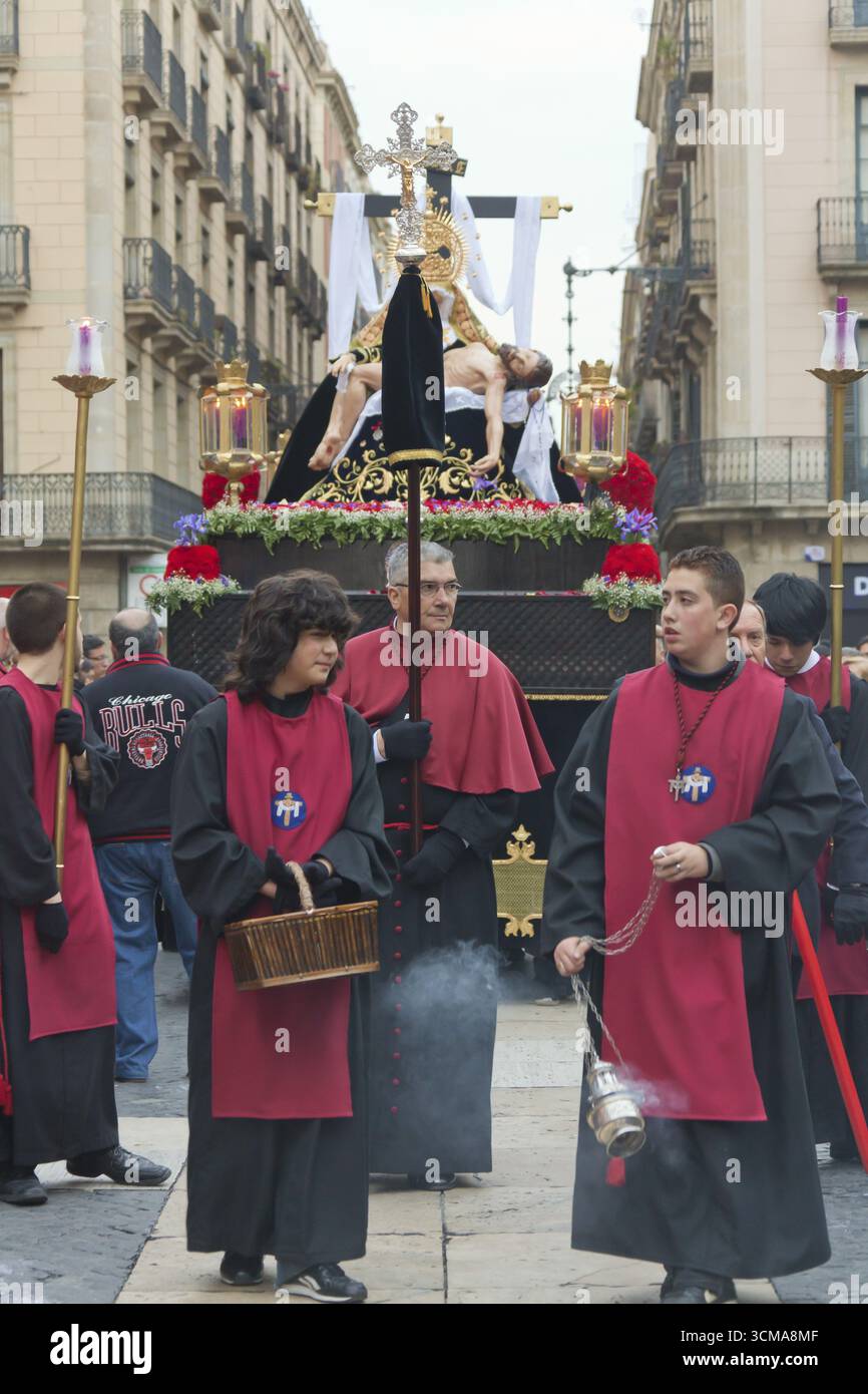 Tour durch Barcelona, Karwoche, Barcelona, Stadtbesichtigung, Tourismus, Katalonien, Spanien, Europa, Stadtbesichtigung, Katalonien, Stadttourismus, Tourismus c Stockfoto