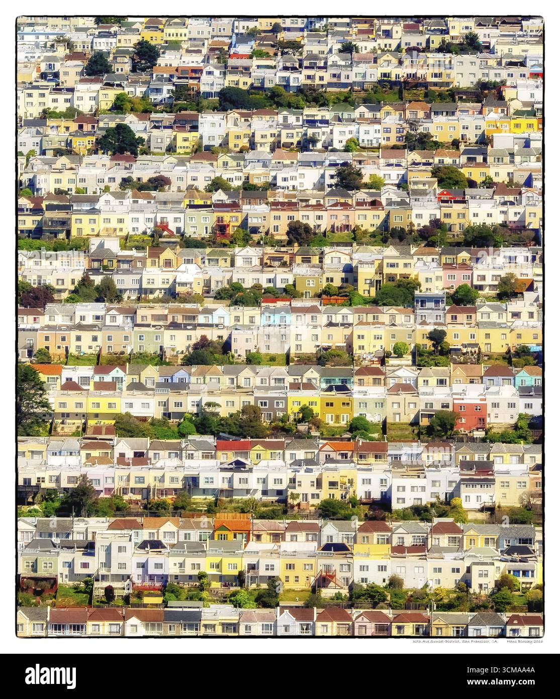 Wohnreihen, Häuserreihen, Doelger City, Outer Sunset, westlich von San Francisco, Häuserreihen, San Francisco, San Francisco Bay Area, USA Stockfoto