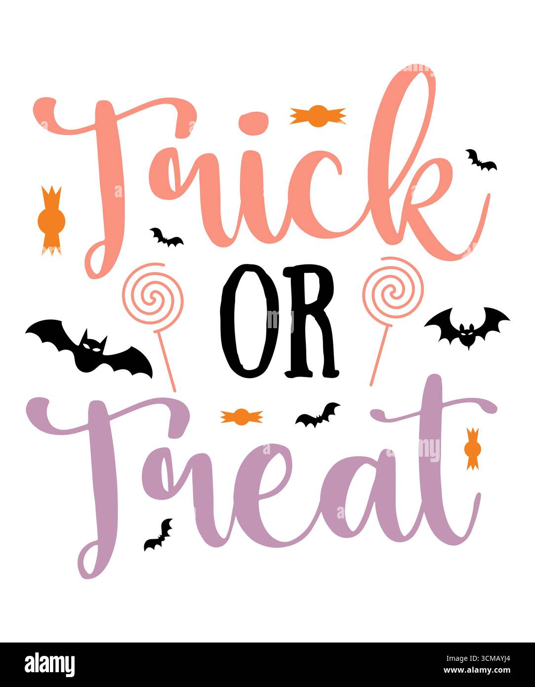 Trick or Treat Halloween Typografie Clip Art Design auf einfachem weißen transparenten isolierten Hintergrund für Karte, Hemd, Hoodie, Sweatshirt, Kleidung, Karte Stockfoto