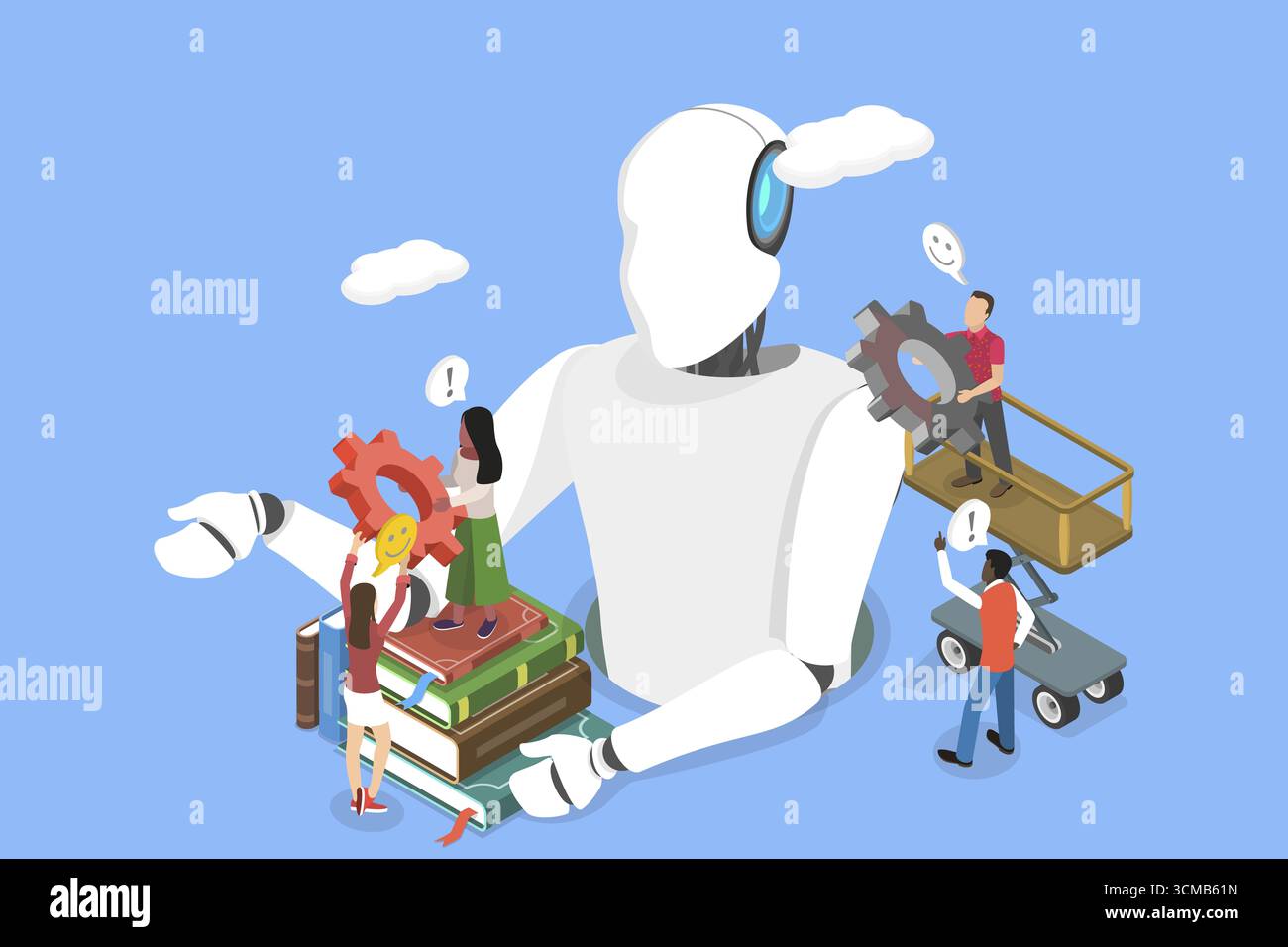 Isometrische flache 3D-Illustration von automatisierter Prozessautomatisierung, digitalem Chat Bot, Gesprächsassistent Stockfoto